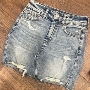 American Eagle Outfitters Distressed Denim Mini Skirt - Blue